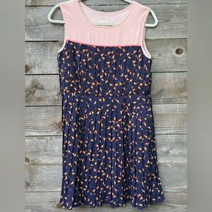 SUNCOO Blush and Navy Midi Dress with Vibrant Bird Design